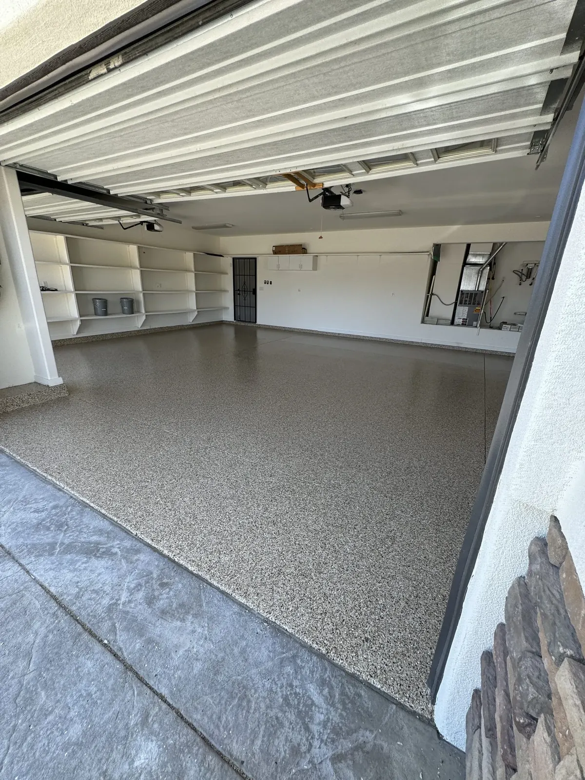 Finished garage floor with ProFlake epoxy coating